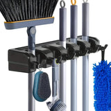 Wall Mounted Broom Holder 5 Position Organizer with 6 Hooks for Brush & Mop Storage Bathroom Accessories Utility Hooks