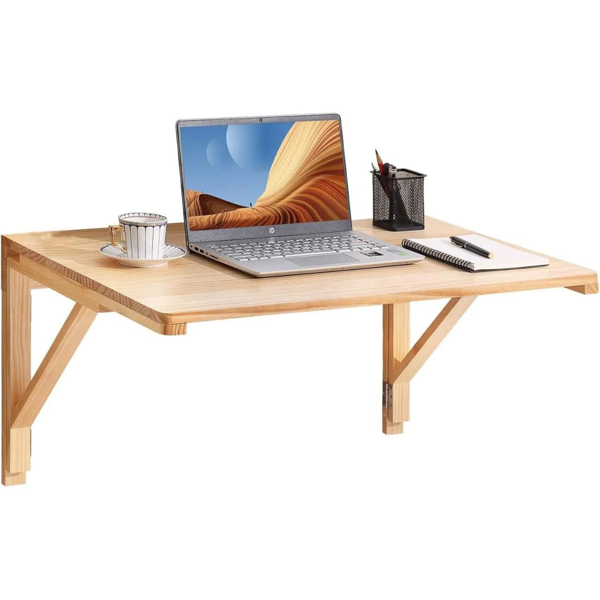 Wall Mounted Foldable Bamboo Wooden Table Space Saving Desk 60x40cm