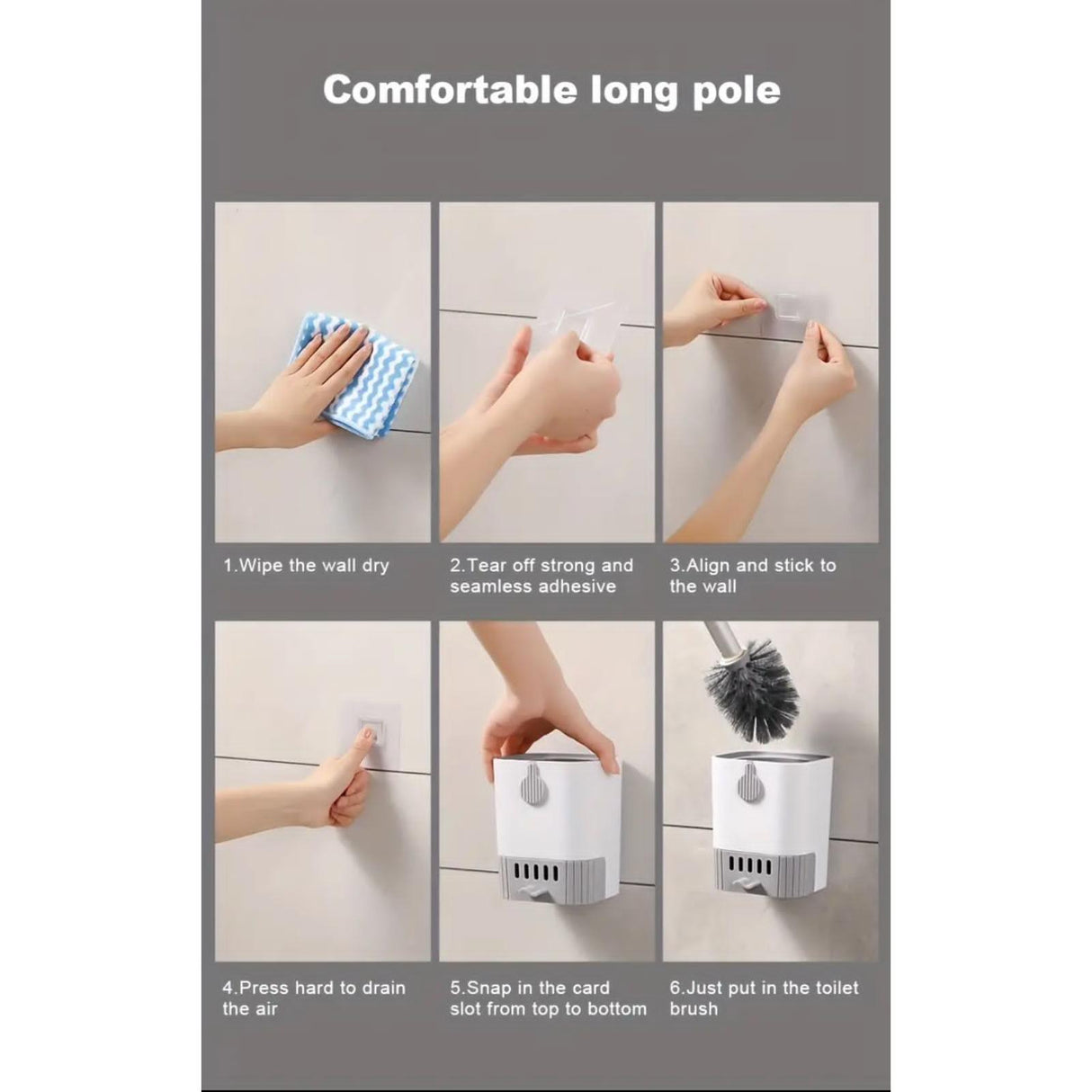 Wall Mounted Long Handle Toilet Cleaning Brush with Flexible Head | Space Saving Holder | No Dead Corners