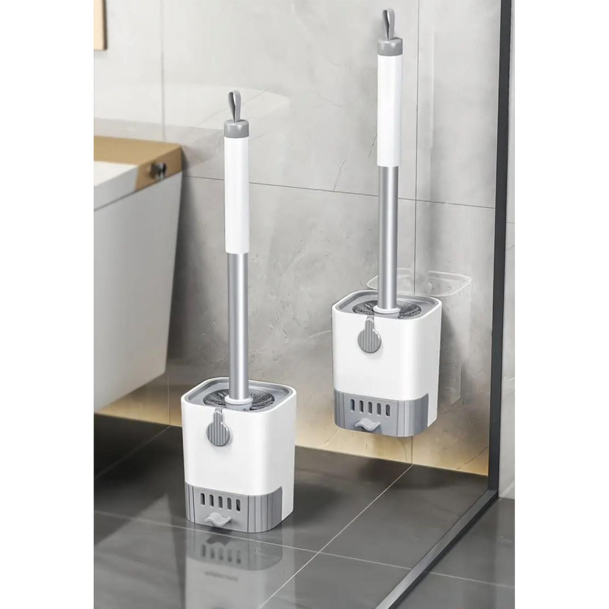 Wall Mounted Long Handle Toilet Cleaning Brush with Flexible Head | Space Saving Holder | No Dead Corners