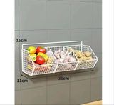 Wall-Mounted Mesh Basket Sturdy Kitchen Storage for Vegetables and Pantry Items.