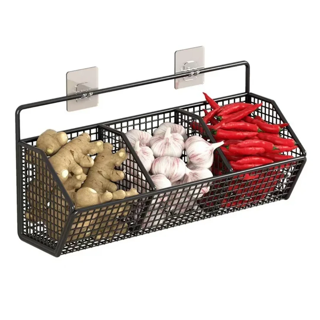 Wall-Mounted Mesh Basket Sturdy Kitchen Storage for Vegetables and Pantry Items. Food Storage Containers