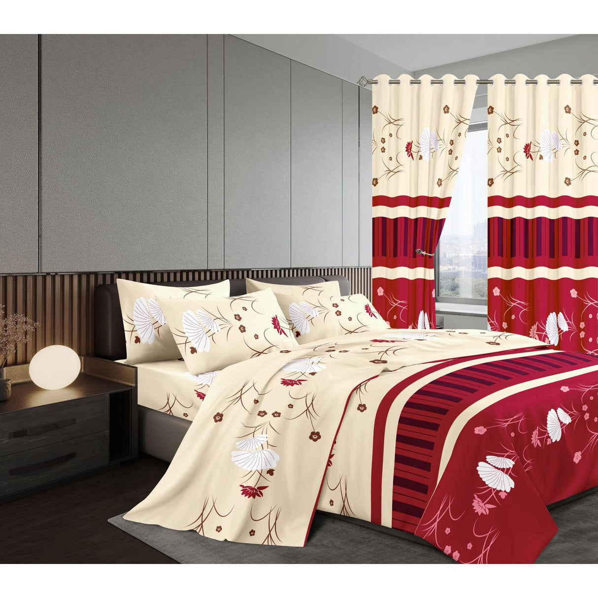 Warm Woolen Duvet Set with Matching Curtains | Includes Fitted & Flat Sheets, Pillowcases & Curtains | Size 6x7