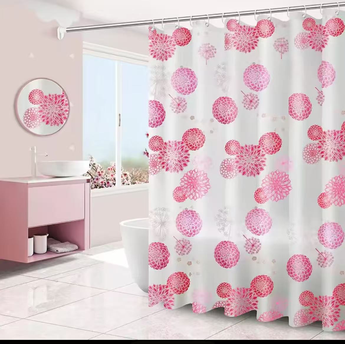 Waterproof PEVA Shower Curtain with Hooks 180×200cm