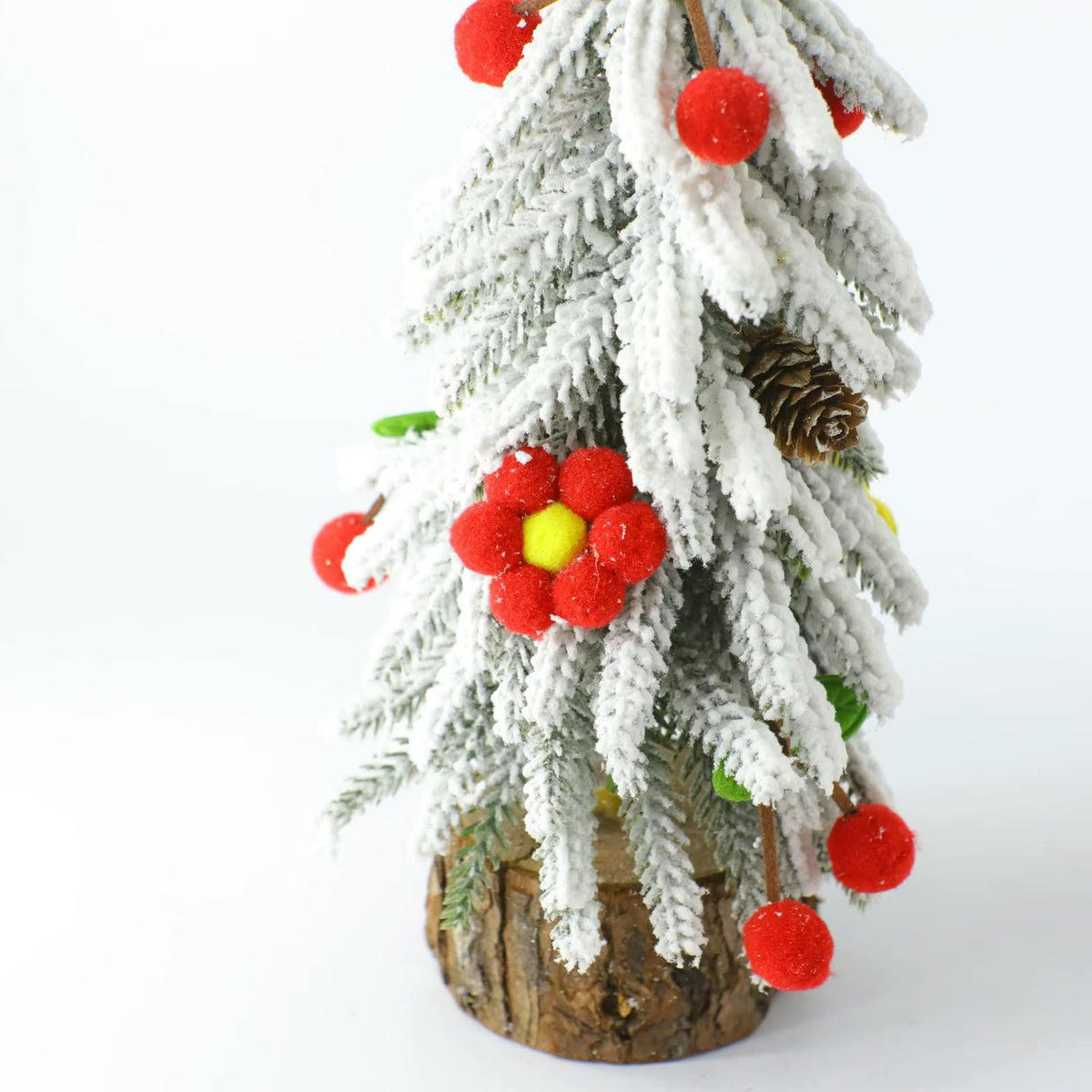 Snow-Covered Mini Christmas Trees with Wooden Base