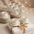 Fine Bone China Tea Set 12pc with Gold Stand Kitchen & Dining Tea Sets