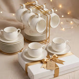 Fine Bone China Tea Set 12pc with Gold Stand Kitchen & Dining Tea Sets