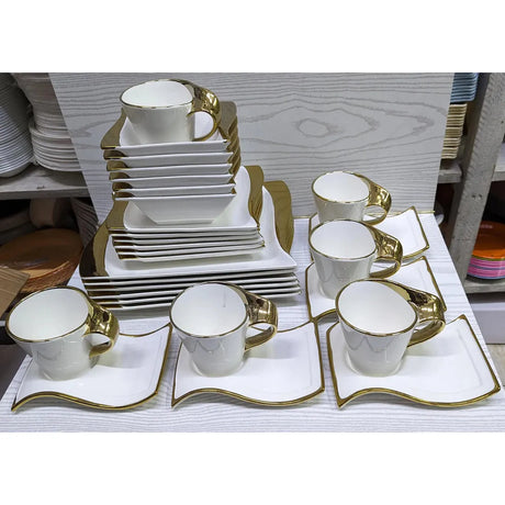 Elegant White 30 Piece Dinner Set with Gold Rim | Includes Plates, Side Plates, Bowls, Cups, and Saucers- Furaha Finds Kenya