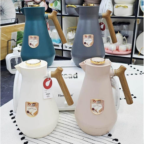 Wooden Handle Thermal Insulated Vacuum Flask | 1.45L | Cream, Light Brown, Green- Furaha Finds Kenya