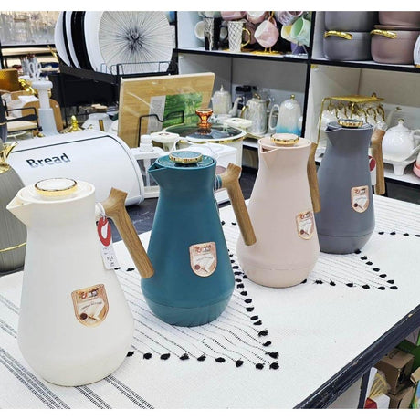 Wooden Handle Thermal Insulated Vacuum Flask | 1.45L | Cream, Light Brown, Green- Furaha Finds Kenya