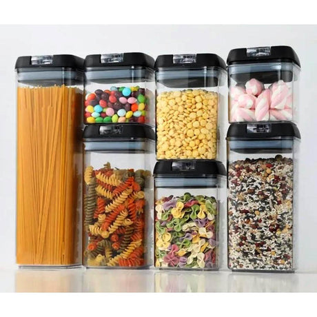 7 piece Transparent Acrylic Cereal Pantry Storage Containers Airtight & Stackable