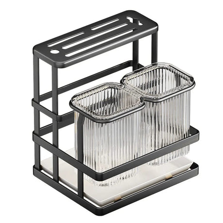 Acrylic and Stainless Steel Cutlery Holder | Black & White Design | Durable Kitchen Utensil Organizer- Furaha Finds Kenya