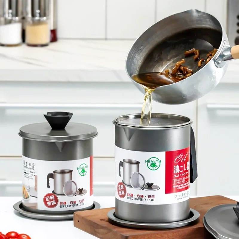 Stainless Steel Oil Filter Pot | 1.7L Capacity | Durable Non-Stick Alloy for Easy Oil Storage and Filtering