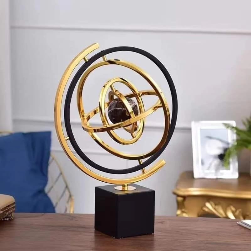 Gold Round Decor | Luxury Metallic & Acrylic Accent Piece | Modern Home & Office Desk Decor