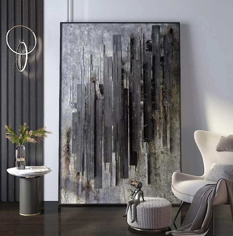 Furaha Finds Premium Quality 60x90cm Abstract Wall Art Black and white textured canvas painting with a wooden frame,perfect for minimalist home decor in living rooms,bedrooms,and offices.