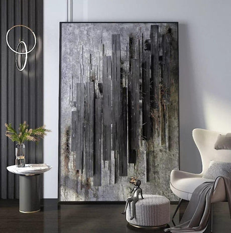 Furaha Finds Premium Quality 60x90cm Abstract Wall Art Black and white textured canvas painting with a wooden frame,perfect for minimalist home decor in living rooms,bedrooms,and offices.