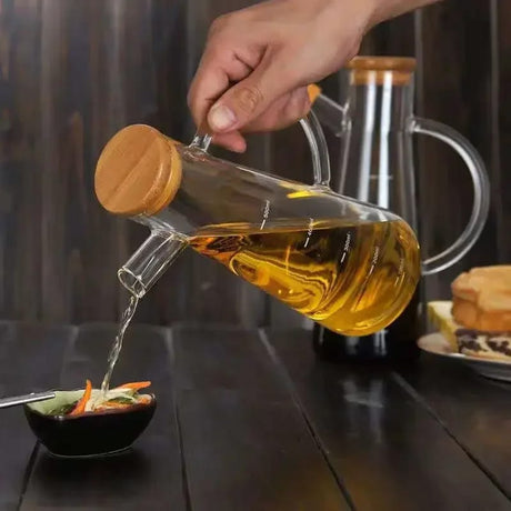 Oil Vinegar Dispenser 580ml Borosilicate Glass Bottle with Eco Friendly Bamboo Lid for Liquid Condiments- Furaha Finds Kenya