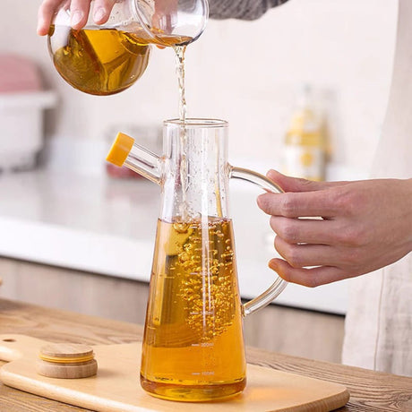 Oil Vinegar Dispenser 580ml Borosilicate Glass Bottle with Eco Friendly Bamboo Lid for Liquid Condiments- Furaha Finds Kenya