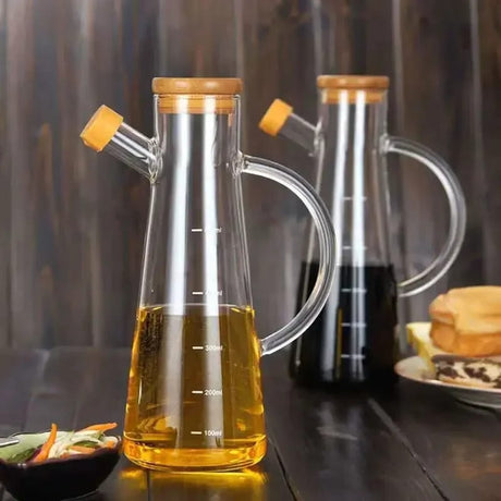 Oil Vinegar Dispenser 580ml Borosilicate Glass Bottle with Eco Friendly Bamboo Lid for Liquid Condiments- Furaha Finds Kenya