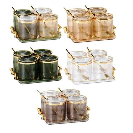 Luxury Acrylic Seasoning Set | Includes 4 Jars, Tray, and Spoons | Gold, Clear, Black- Furaha Finds Kenya