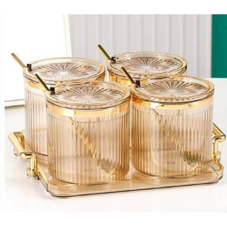 Luxury Acrylic Seasoning Set | Includes 4 Jars, Tray, and Spoons | Gold, Clear, Black- Furaha Finds Kenya