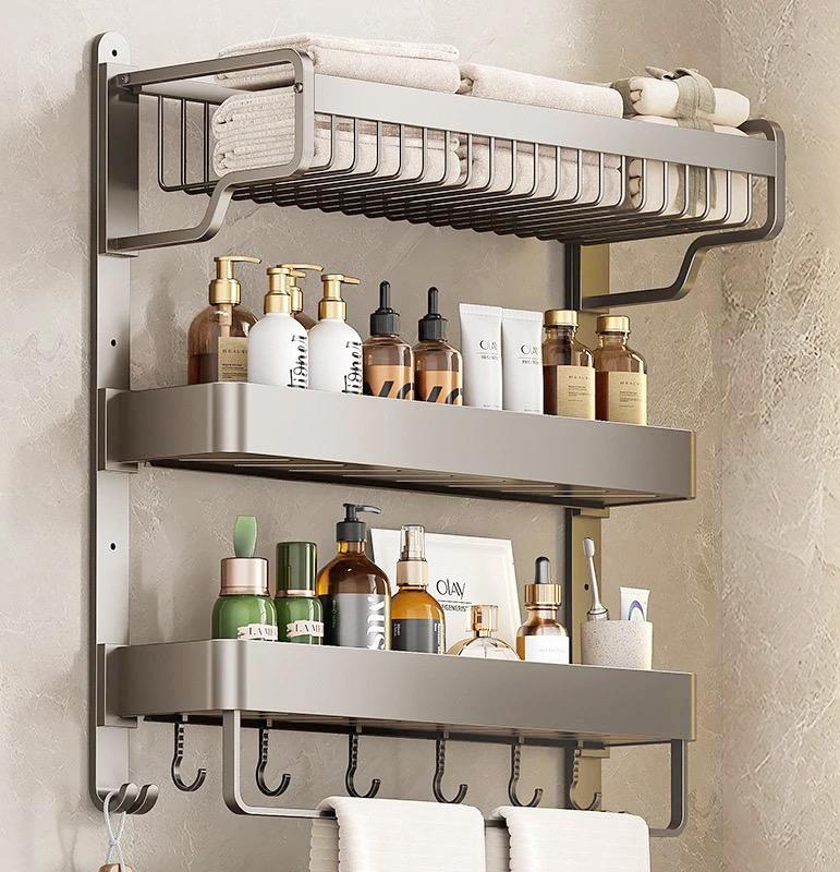 Furaha Finds Space Saving 50cm Multipurpose 3 Tier Compact Towel Organizer Rack Wall mounted for bathroom, kitchen, and laundry organization 