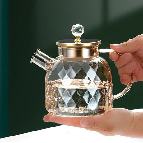 Nordic Luxe Diamond Glass Carafe Tea Pot | Elegant Design | Heat Resistant- Furaha Finds Kenya