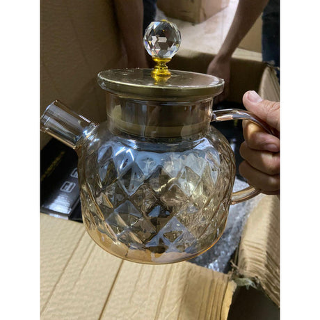 Nordic Luxe Diamond Glass Carafe Tea Pot | Elegant Design | Heat Resistant- Furaha Finds Kenya