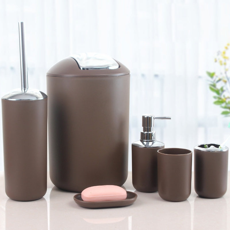 6 Piece Bathroom Accessories Set | Stylish & Functional Organization | Soap Dish, Trash Can, Toilet Brush & More