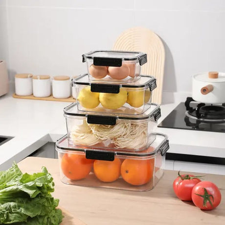 4 Piece Transparent Sealed Refrigerator Food Container Set | Large Capacity Storage