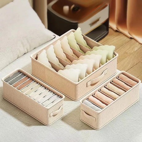 3 Pack Foldable Underwear Wardrobe Storage Box Set | Closet & Dresser Organizer | Beige & Grey- Furaha Finds Kenya