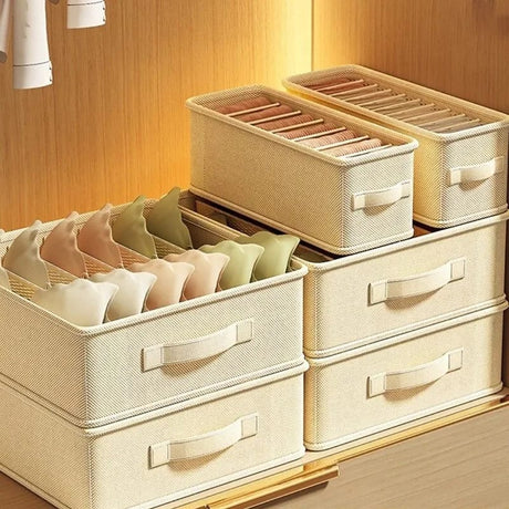 3 Pack Foldable Underwear Wardrobe Storage Box Set | Closet & Dresser Organizer | Beige & Grey- Furaha Finds Kenya