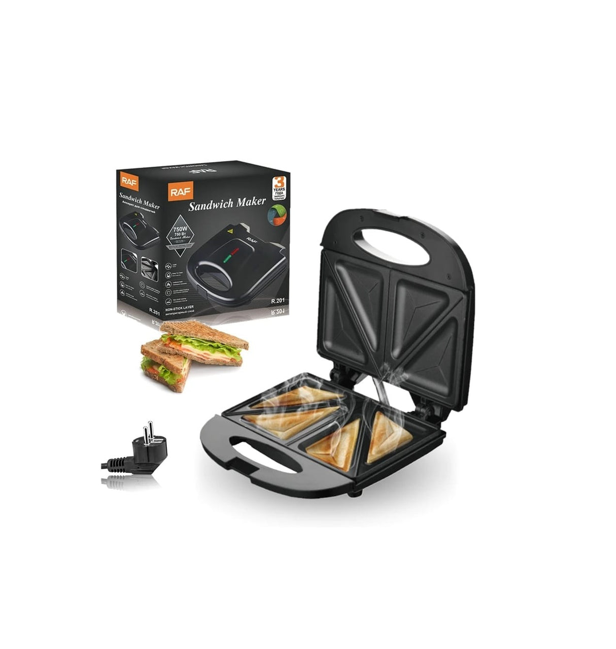 RAF 750W Double Sided Heating Mini Electric Sandwich Maker | Non-Stick, Easy Clean | Ideal for Breakfast & Snacks
