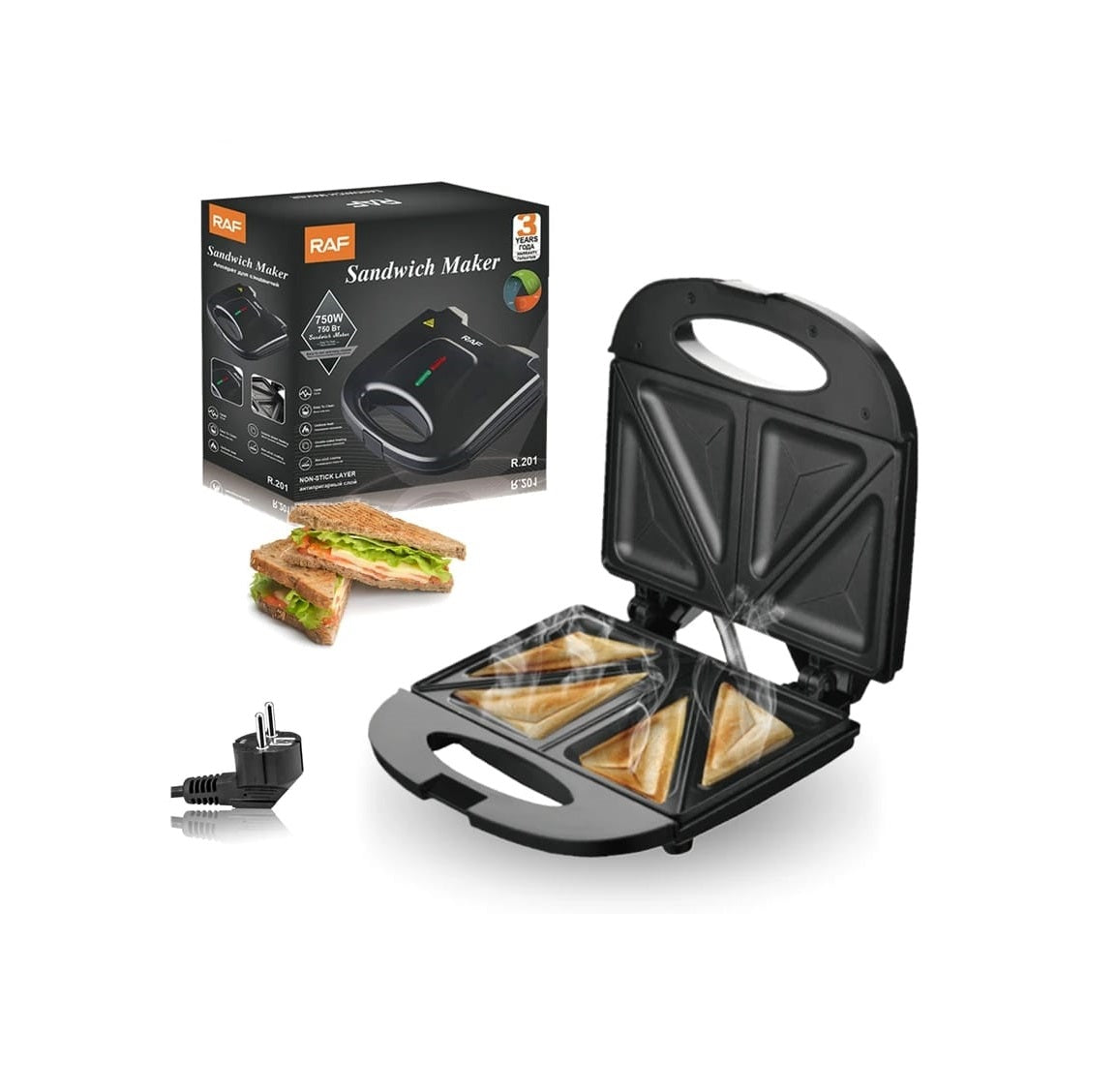 RAF 750W Double Sided Heating Mini Electric Sandwich Maker | Non-Stick, Easy Clean | Ideal for Breakfast & Snacks