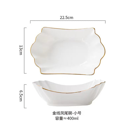 European Tracing Gold Ceramic Bowl | 400 ml Soup/Pasta/Fruit Salad Dish- Furaha Finds Kenya
