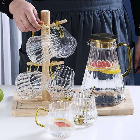 Glass Decanter Kettle Cups Set | High Quality Glass with Metallic Gold Finish- Furaha Finds Kenya