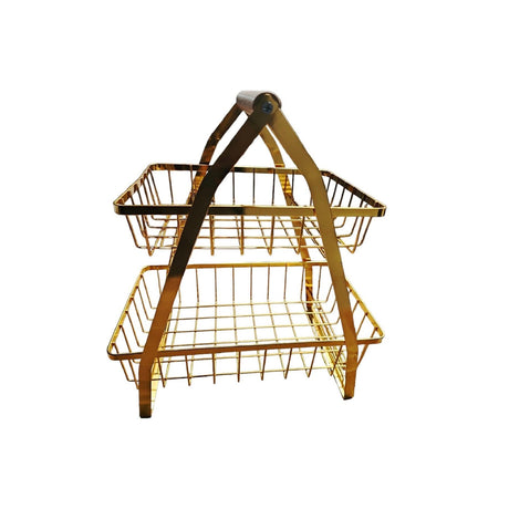 Multipurpose V-shaped Two Layer Metallic Golden Rack with Wooden Handle- Furaha Finds Kenya