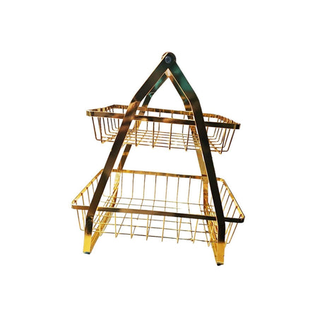 Multipurpose V-shaped Two Layer Metallic Golden Rack with Wooden Handle- Furaha Finds Kenya