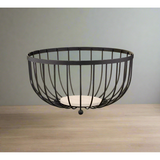 25cm Black Metal Design Fruit Basket with Wooden Base | Living Room | Kitchen Fruits OrganizeR Storage