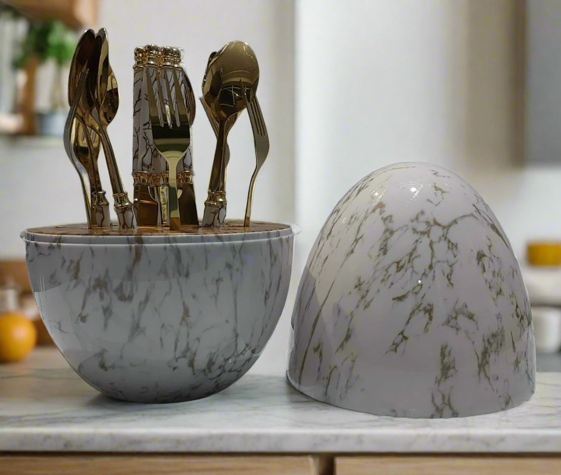 Furaha Finds high quality marble profile egg shell cutlery set 18pcs elegant durable and perfect for home dining restaurants and special occasions