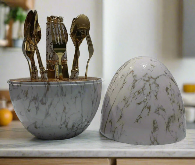 Furaha Finds high quality marble profile egg shell cutlery set 18pcs elegant durable and perfect for home dining restaurants and special occasions