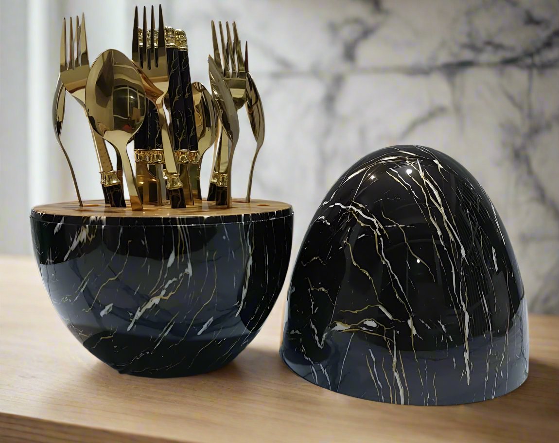 Furaha Finds high quality marble profile egg shell cutlery set 18pcs elegant durable and perfect for home dining restaurants and special occasions