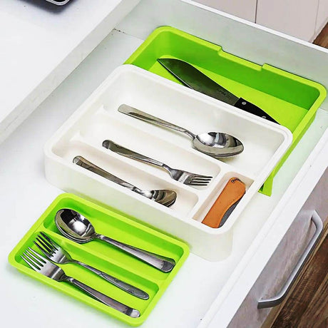 Drawer Store | Organizer Expandable Cutlery Tray Green & White- Furaha Finds Kenya