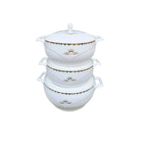 3 Piece Ceramic Soup Pot Set | Classic White Durable Ceramic Cookware | Microwave & Dishwasher Safe