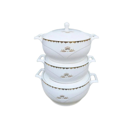 3 Piece Ceramic Soup Pot Set | Classic White Durable Ceramic Cookware | Microwave & Dishwasher Safe- Furaha Finds Kenya