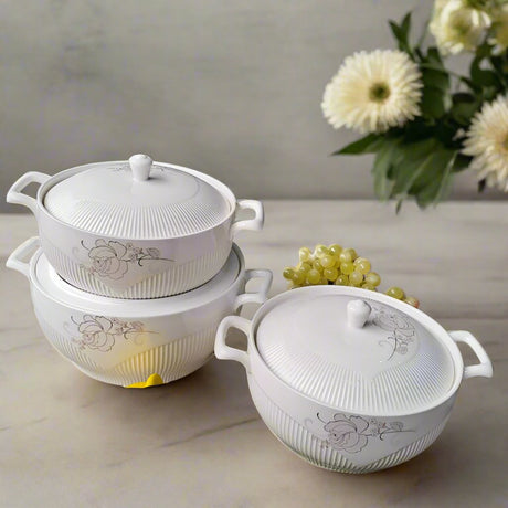 3 Piece Flower Luxurious Porcelain Serving Dish Set | Elegant, Microwave & Dishwasher Safe- Furaha Finds Kenya