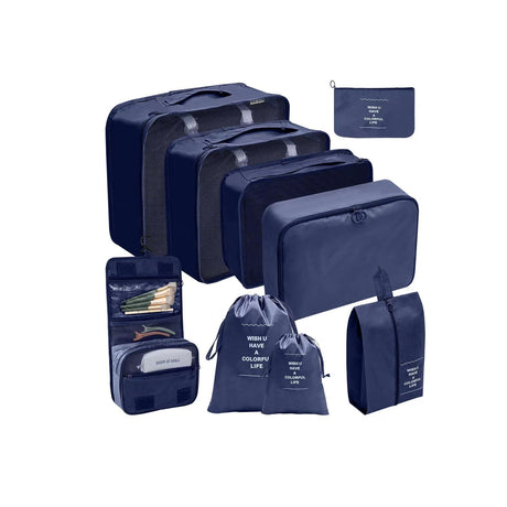 8 Piece Luggage Travel Organizers for Suitcase | Oxford Material with Breathable Mesh | Navy Blue, Pink, Black, Beige
