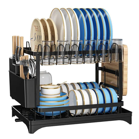 Quality Carbon 2 Tier Dish Rack | 42x29x29cm Black Kitchen Organizer- Furaha Finds Kenya