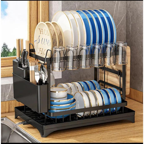 Quality Carbon 2 Tier Dish Rack | 42x29x29cm Black Kitchen Organizer- Furaha Finds Kenya