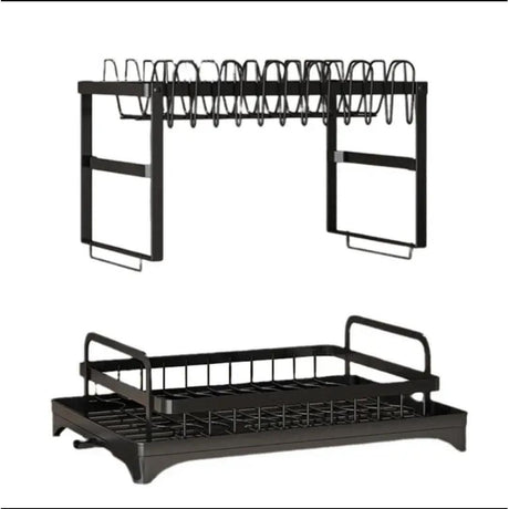 Quality Carbon 2 Tier Dish Rack | 42x29x29cm Black Kitchen Organizer- Furaha Finds Kenya